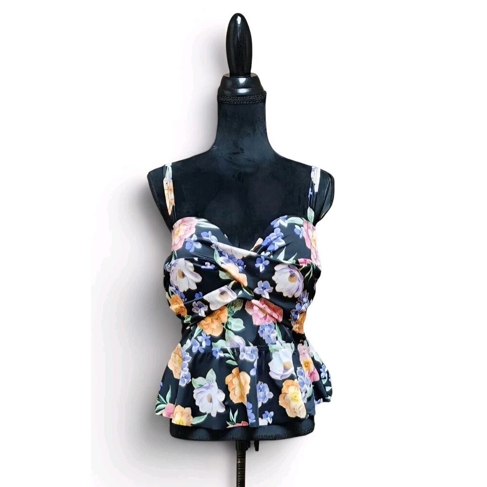 Torrid Floral Underwire Peplum Midkini Top Sweetheart Push-Up Black Size 1 Reg